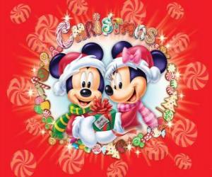 Puzzle Mickey και Minnie Mouse wraped ζεστό με Αϊ Βασίλη μέχρι καπέλα